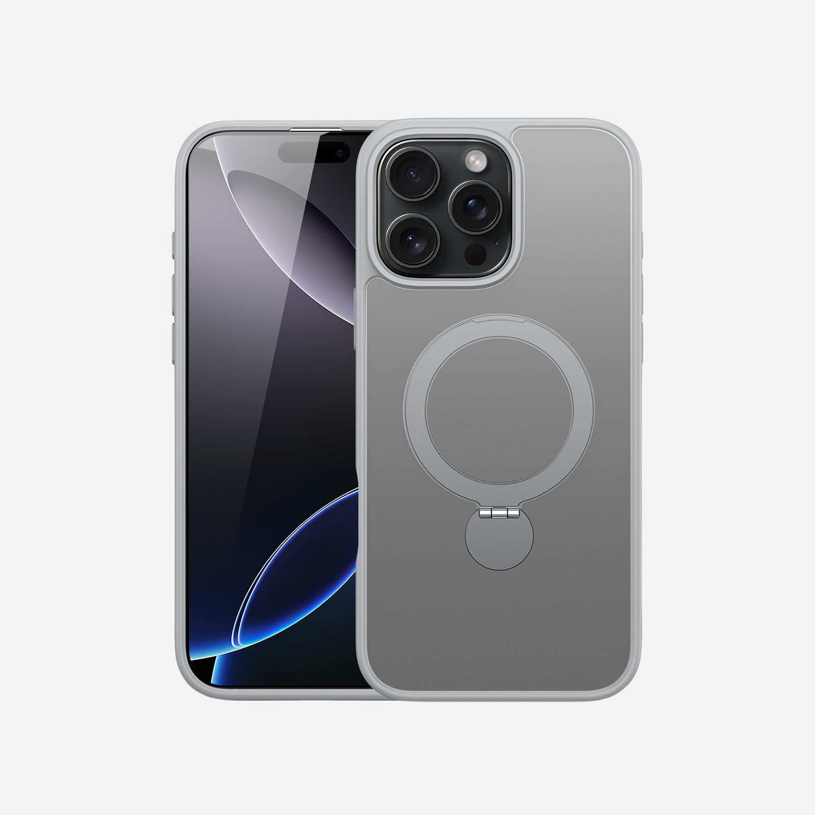 MagSafe® Compatible Titanium Grey Case with 360° Ring Stand & Drop Protection for iPhone 16 Series