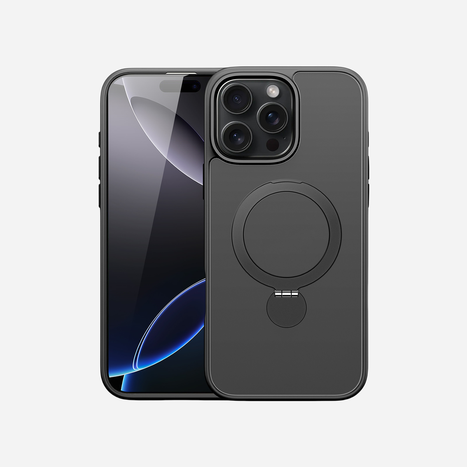 MagSafe® Compatible Carbon Shadow Case with 360° Ring Stand & Drop Protection for iPhone 16 Series