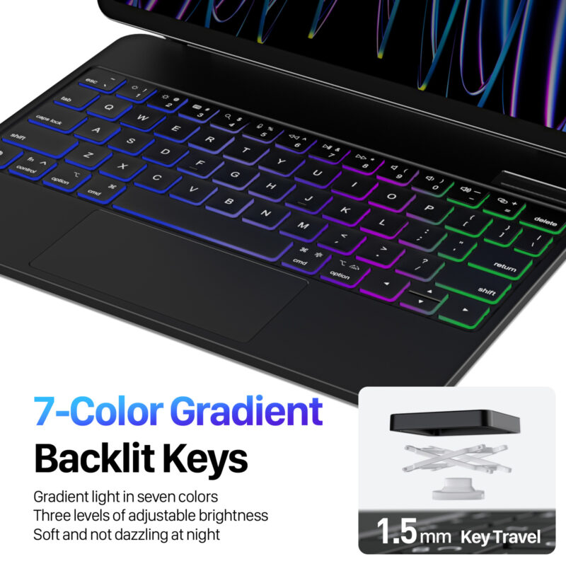 Amazon-1600-Worded_10 Magnetic Wireless Backlit Keyboard Case for iPad(Balck)