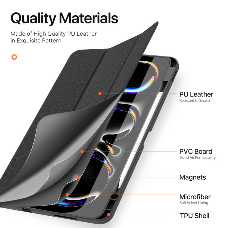 Black (7) Magnetic Smart Cover for iPad with Pencil Storage(Black)