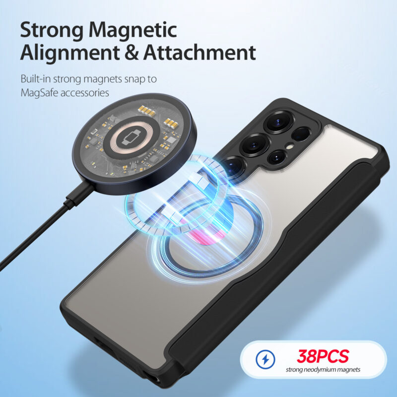 Black-Worded_06 MagSafe® Compatible Phantom Black 3-in-1 Wallet No Ring Stand Case for Samsung Galaxy