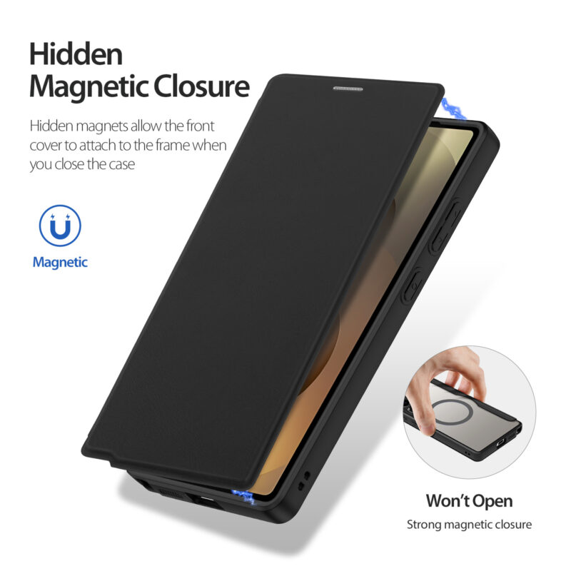 Black-Worded_10 MagSafe® Compatible Phantom Black 3-in-1 Wallet No Ring Stand Case for Samsung Galaxy