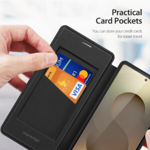 Black-Worded_11 MagSafe® Compatible Phantom Black 3-in-1 Wallet No Ring Stand Case for Samsung Galaxy