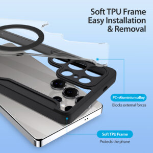 Black-Worded_13 MagSafe® Compatible Phantom Black 3-in-1 Wallet No Ring Stand Case for Samsung Galaxy