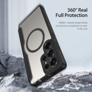 Black-Worded_14 MagSafe® Compatible Phantom Black 3-in-1 Wallet No Ring Stand Case for Samsung Galaxy