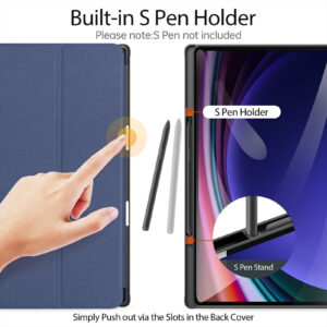 Blue (3) Magnetic Smart Folio Case for Samsung Galaxy Tab with S Pen Holder(Blue)