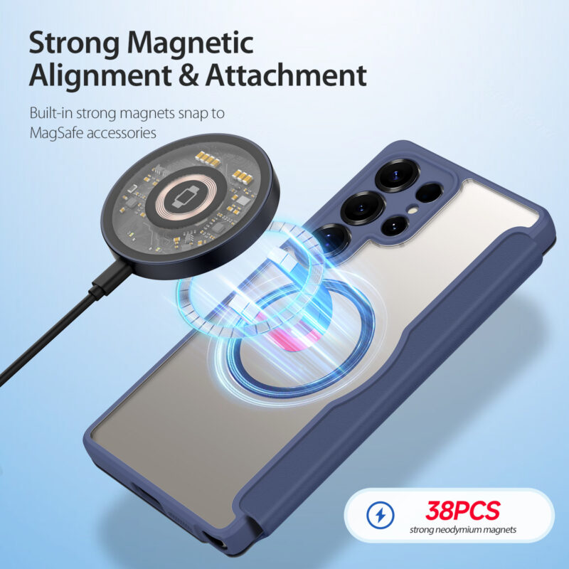 Blue-Worded_06 MagSafe® Compatible Abyss Blue 3-in-1 Wallet No Ring Stand Case for Samsung Galaxy