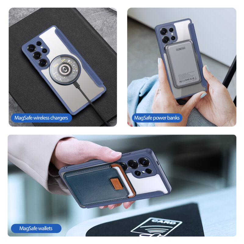 Blue-Worded_07 MagSafe® Compatible Abyss Blue 3-in-1 Wallet No Ring Stand Case for Samsung Galaxy