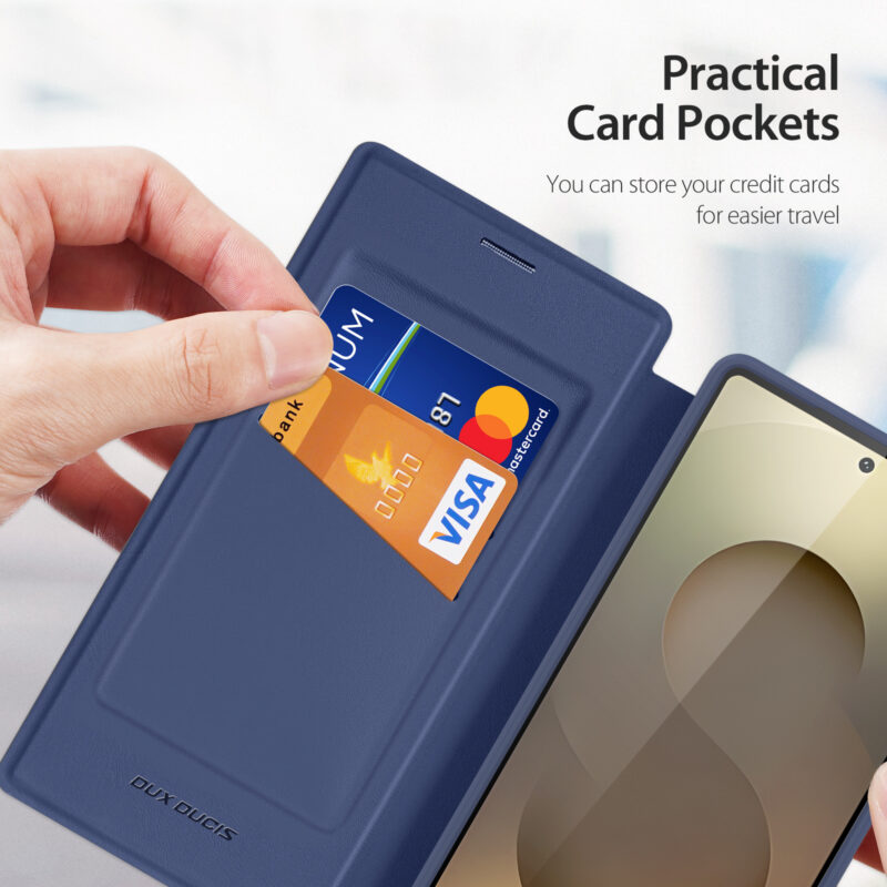 Blue-Worded_11 MagSafe® Compatible Abyss Blue 3-in-1 Wallet No Ring Stand Case for Samsung Galaxy