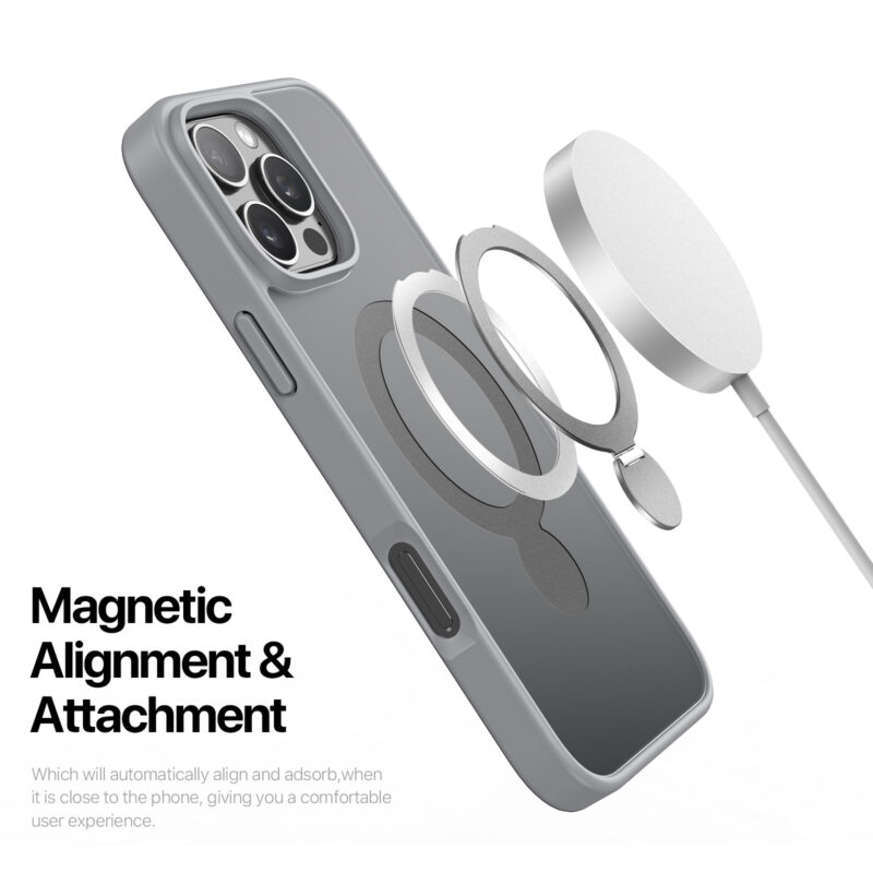 Grey_08 MagSafe® Compatible Titanium Grey Case with 360° Ring Stand & Drop Protection for iPhone 16 Series