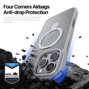 Grey_10 MagSafe® Compatible Titanium Grey Case with 360° Ring Stand & Drop Protection for iPhone 16 Series