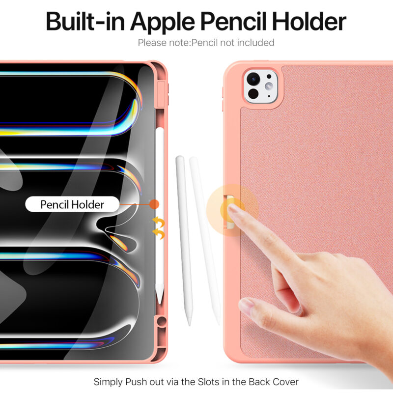 Pink (3) Magnetic Smart Cover for iPad with Pencil Storage(Pink)