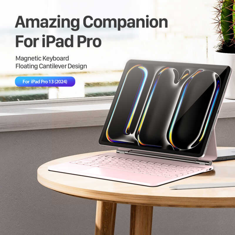 Pink_03 Magnetic Wireless Backlit Keyboard Case for iPad(Pink)