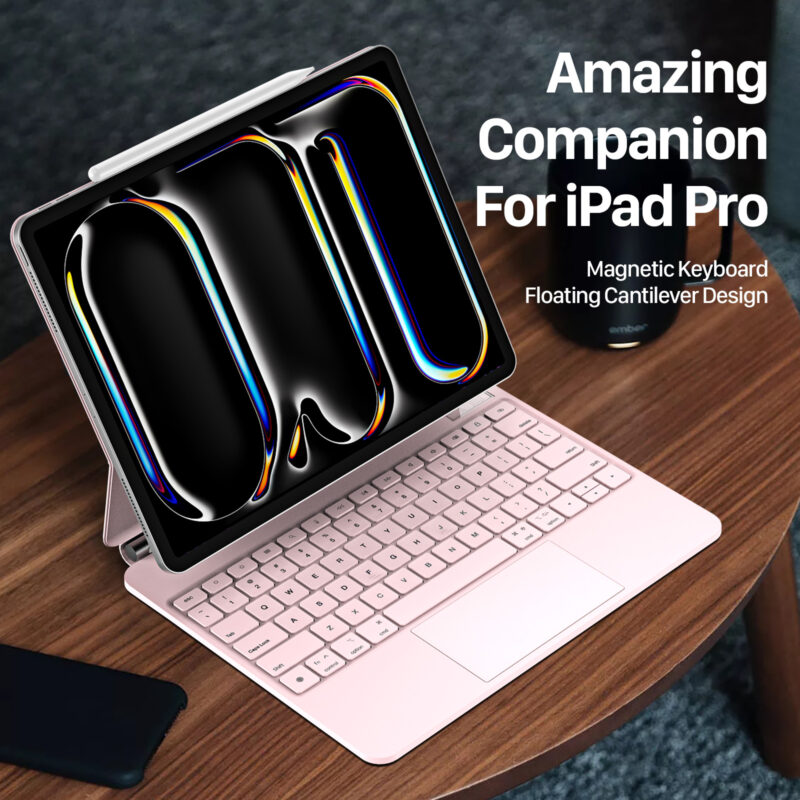 Pink_04 Magnetic Wireless Backlit Keyboard Case for iPad(Pink)