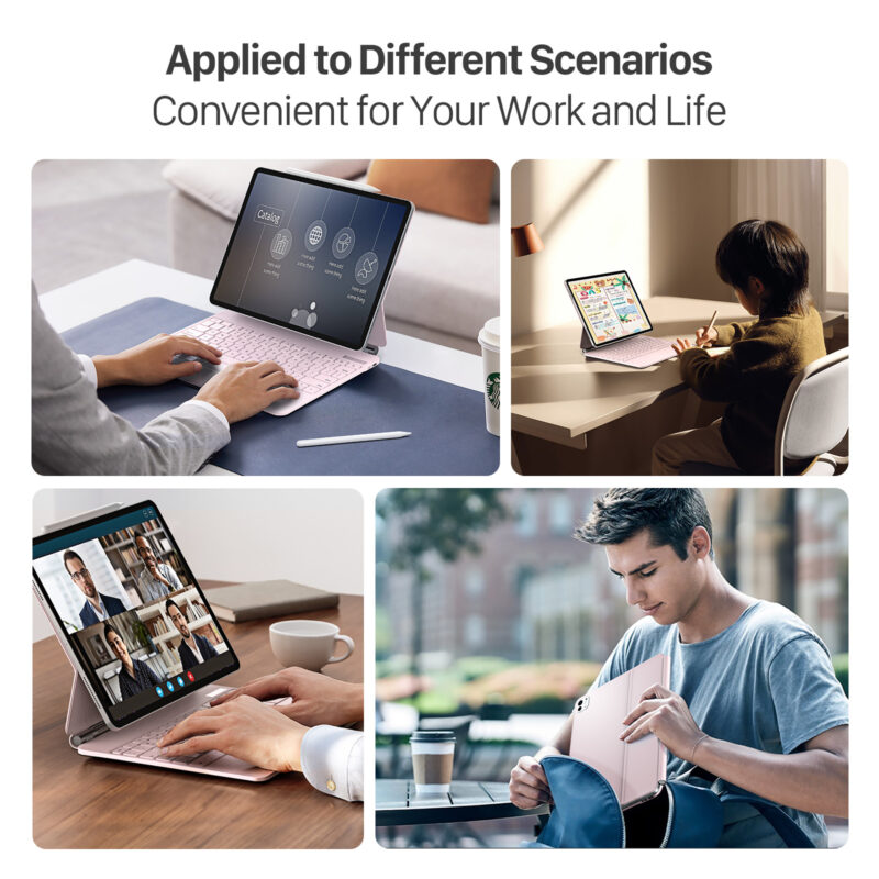 Pink_06 Magnetic Wireless Backlit Keyboard Case for iPad(Pink)