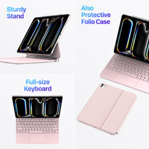 Pink_07 Magnetic Wireless Backlit Keyboard Case for iPad(Pink)