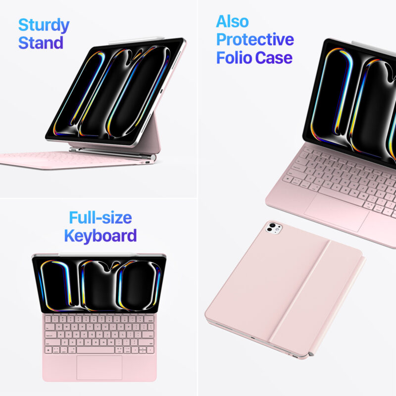 Pink_07 Magnetic Wireless Backlit Keyboard Case for iPad(Pink)