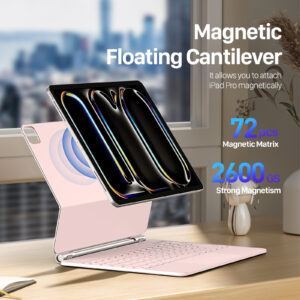 Pink_08 Magnetic Wireless Backlit Keyboard Case for iPad(Pink)