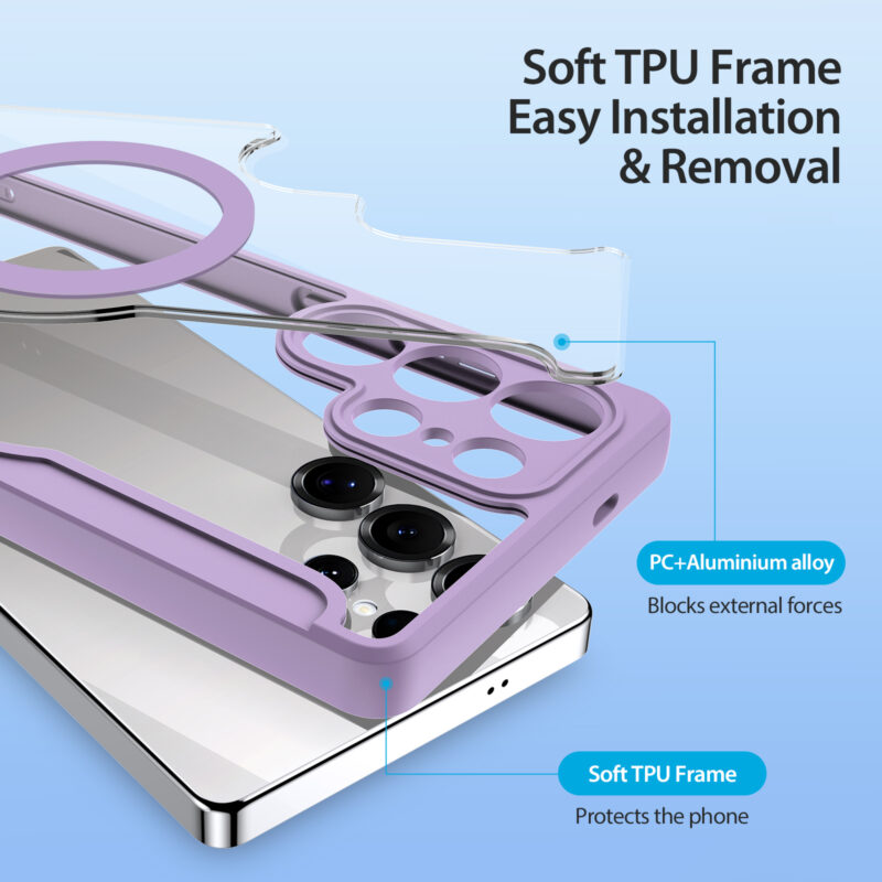 Purple-Pink-Worded_13 MagSafe® Compatible Amethyst Blush 3-in-1 Wallet No Ring Stand Case for Samsung Galaxy