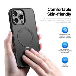 black_07 MagSafe® Compatible Carbon Shadow Case with 360° Ring Stand & Drop Protection for iPhone 16 Series
